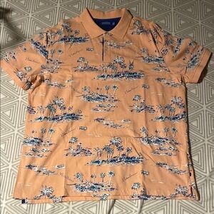 Nautica Orange and Blue Scenic Print‎ Polo Shirt